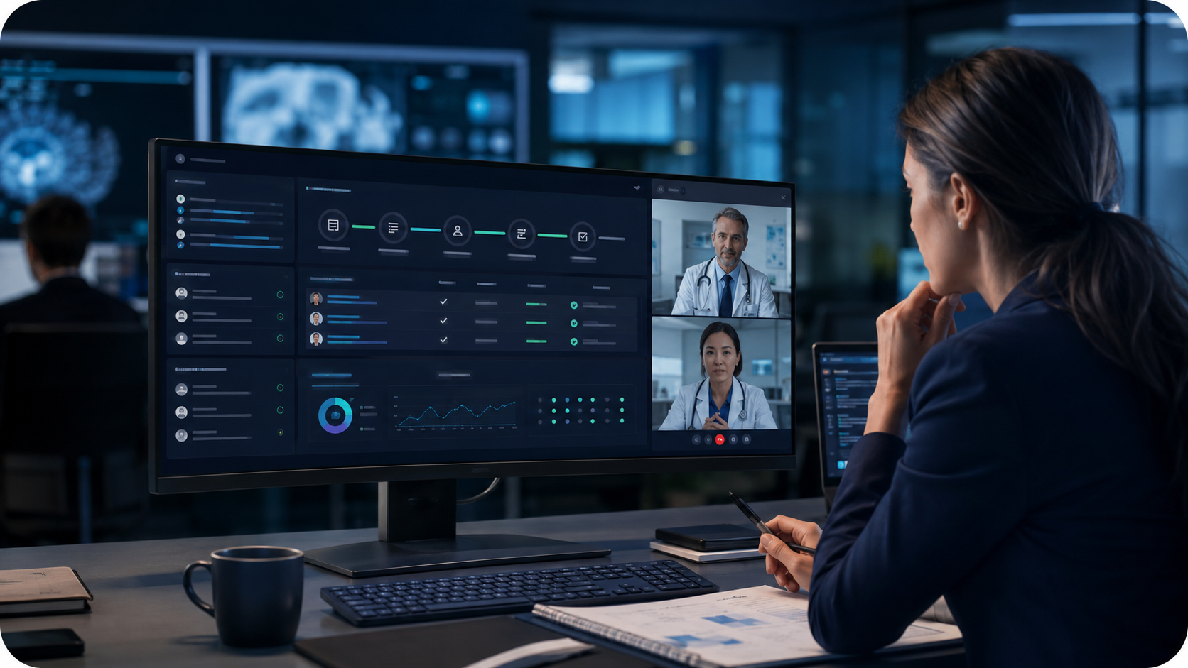 Physicians on a coordinated video call