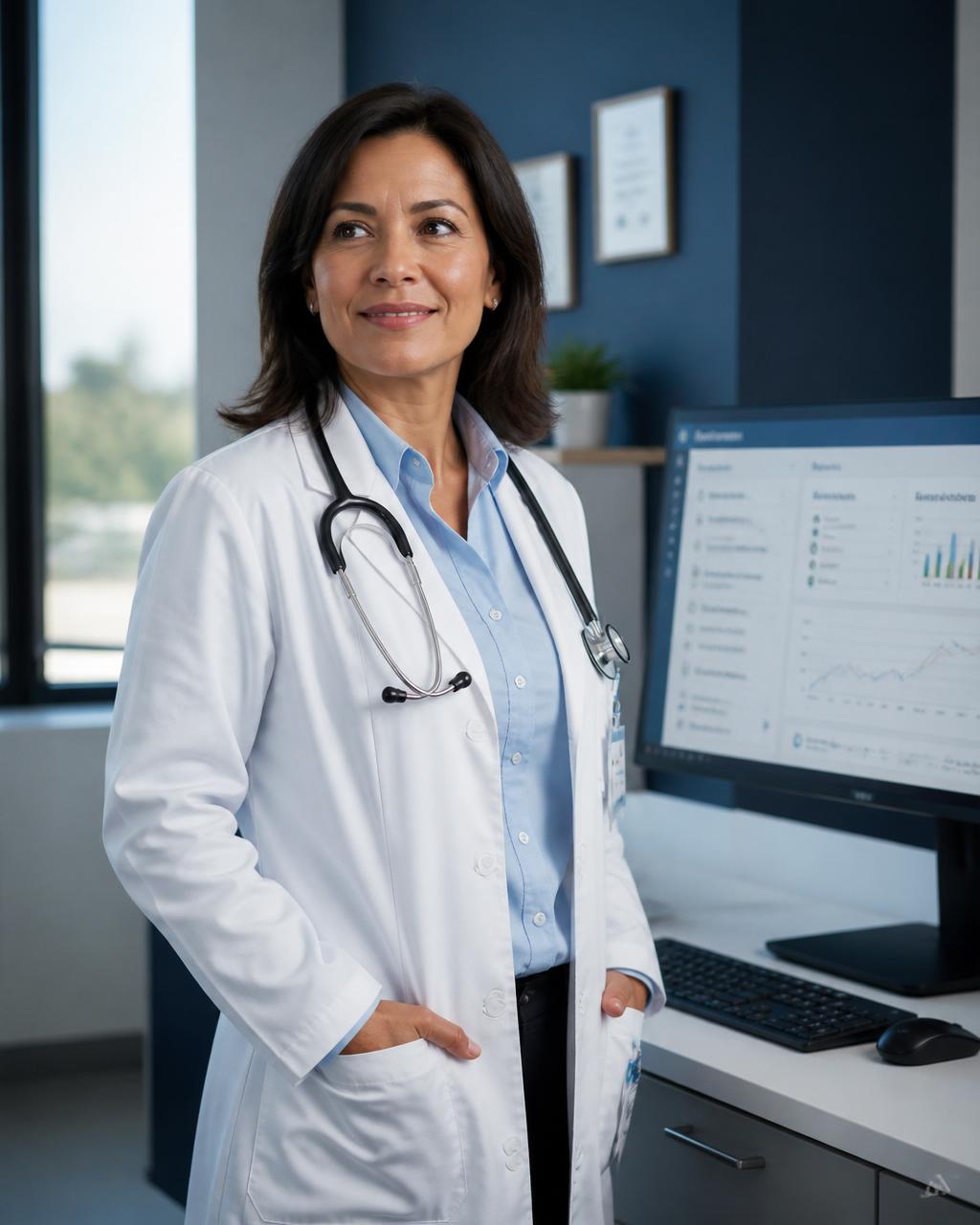 U.S. physician working in a modern clinical AI environment
